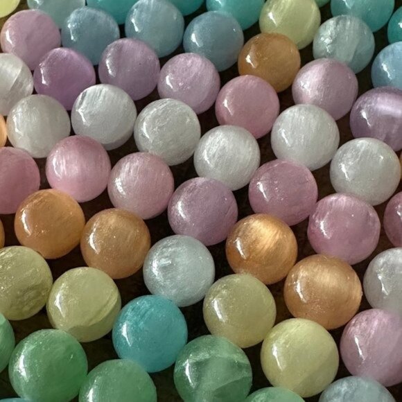8.5mm Grade A Selenite Round Bead Strand- Pastel Colors - Picture 5 of 7